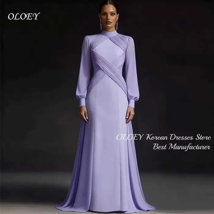 OLOEY Robe de soirée sophistiquée lavande à col montant