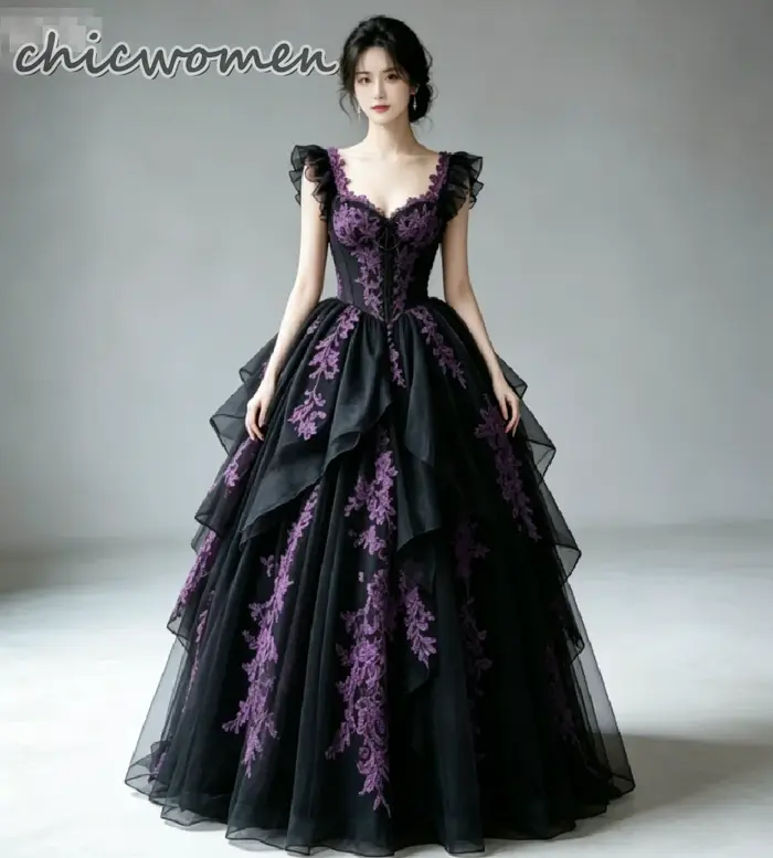 Robe de mariée gothique noire et violette