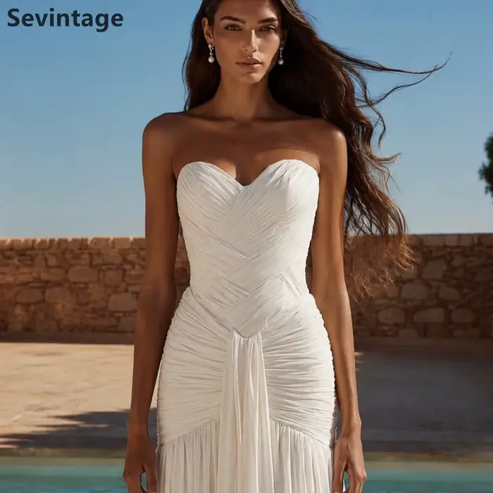 Robe de soirée sirène Sevintage 2026 en mousseline ivoire