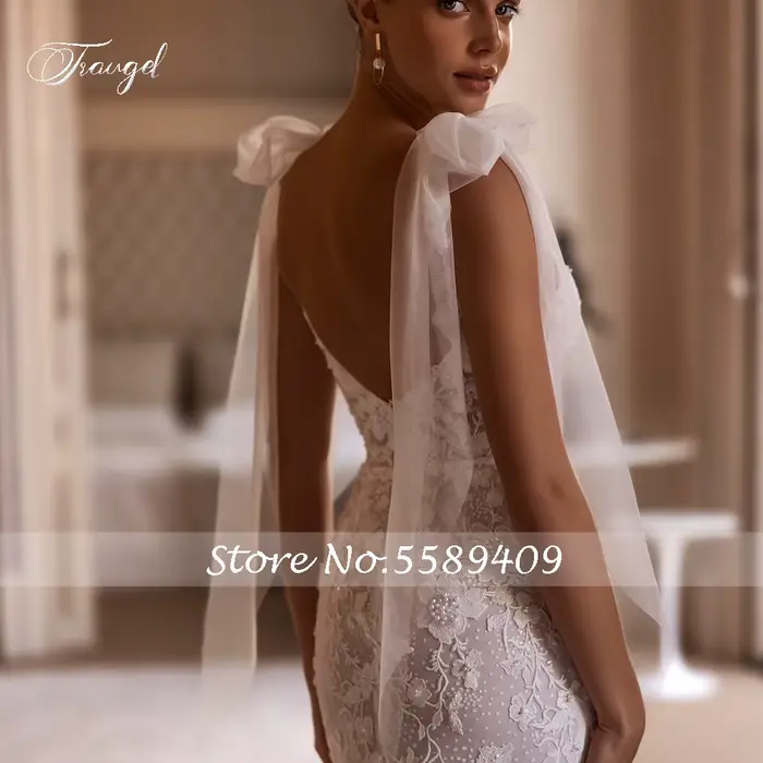 Robe de mariée traugel sirène en dentelle avec train court pour femmes occasions spéciales