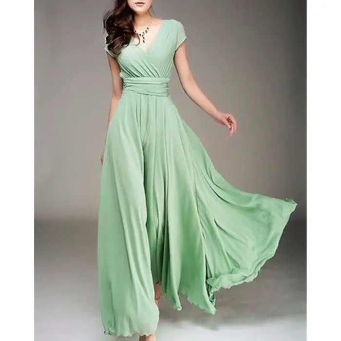 Robe de soirée de bal en mousseline de polyester, col en V, plissé, manches courtes, élégante pour femmes, soirées officielles, occasions spéciales