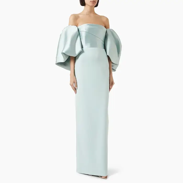 Robe de soirée formelle simple à épaules dénudées, robe de bal à manches courtes personnalisée, styl
