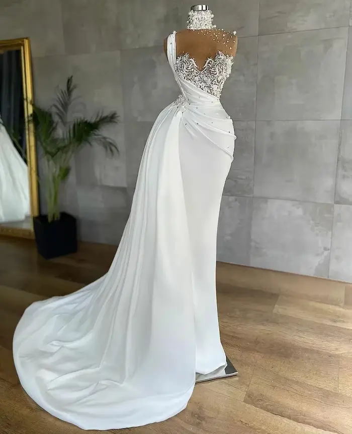 Robe de Mariée Sirène Personnalisée avec Perles et Cristaux Appliqués pour Femmes Toutes Occasions Spéciales