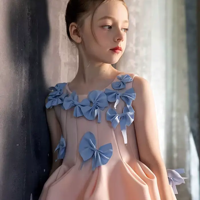 Jill Wish J370 élégant dubaï rose fille robe avec nœud enfants mariage anniversaire vacances fête Pageant