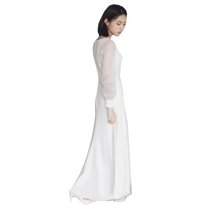 Robe de Mariée Légère en Satin à Col en V
