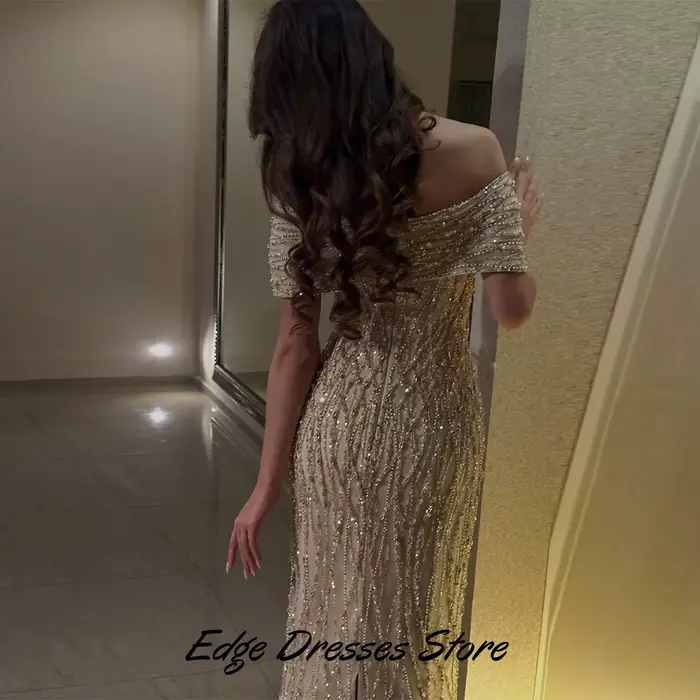 Robe de soirée personnalisable en polyester pailletée et perlée sans manches col bateau pour femmes soirées formelles mariages proms occasions spéciales