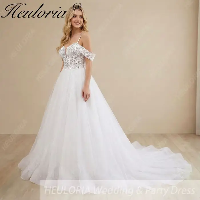 HEULORIA robe de mariée à paillettes scintillantes hors de l'épaule une ligne dentelle robes