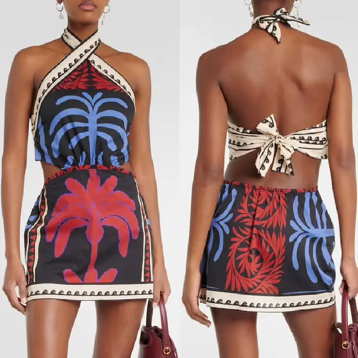Nouvelle Robe Courte Bohème Imprimée à Col Halter pour Femme