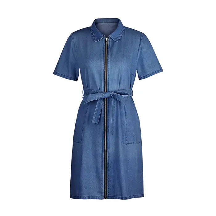 Robe en jean mini vintage col rabattu à lacets poches zippées en détresse été robes streetwear pour femmes occasions spéciales