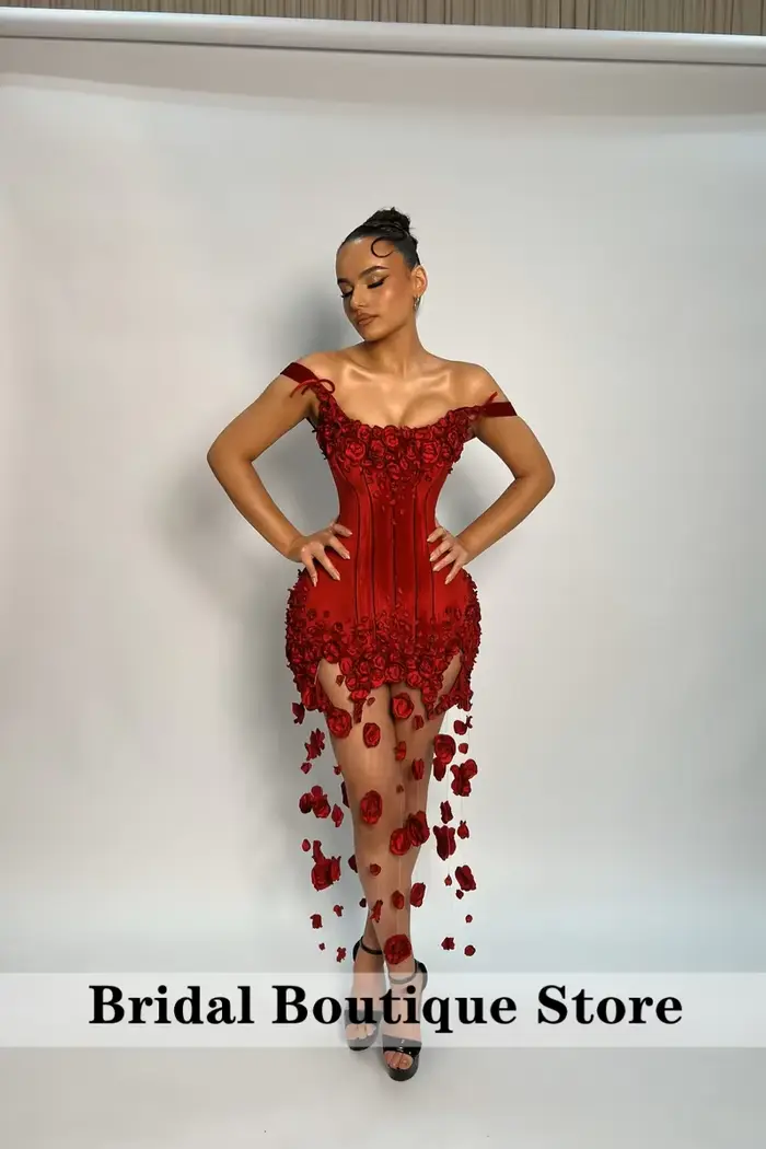 Robes de bal rouges chics en satin avec baleines