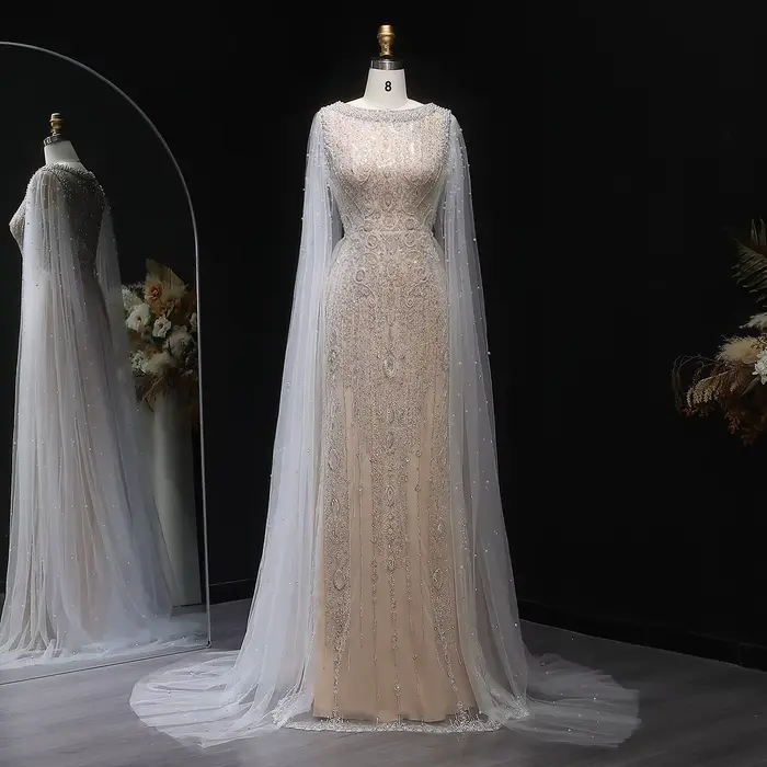 Sharon Said luxe dubaï blanc nu sirène robe de soirée avec manches Cape pour les femmes de mariage robes