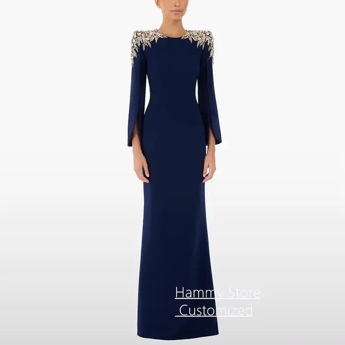 Robe de soirée marine personnalisée avec perles et cristal pour femmes occasions spéciales soirée officielle