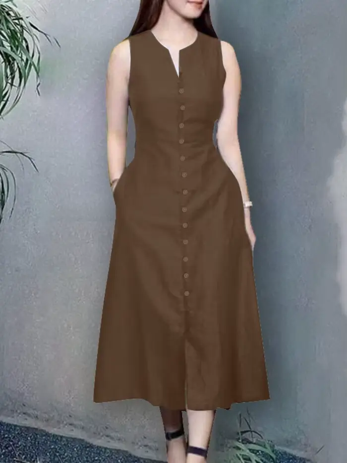 Robe d'été ZANZEA col en V élégante sans manches pour femmes occasions spéciales été automne famille mariage vacances travail