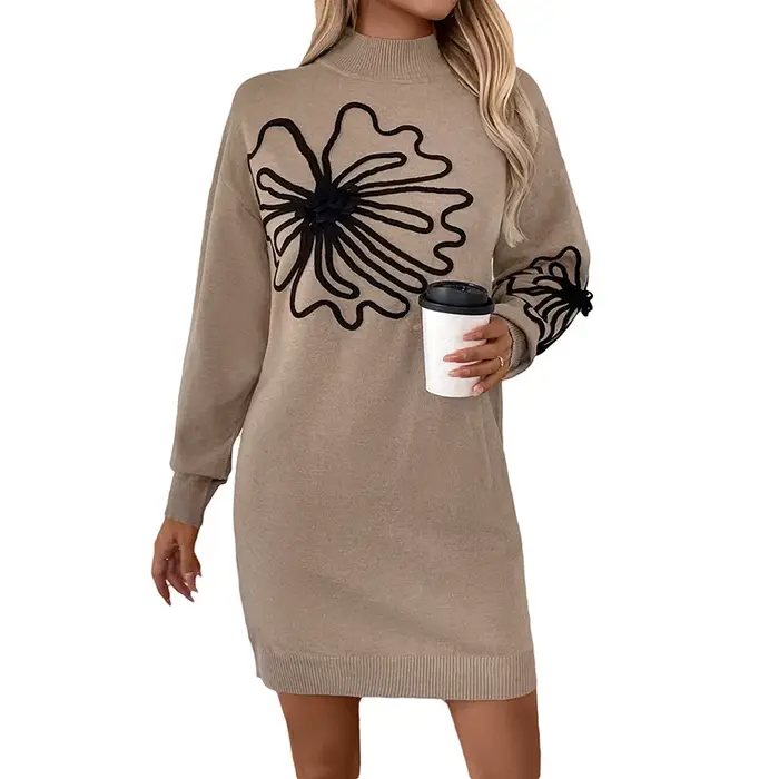 Robe automne/hiver en 2025 jupe pull femme avec col motif fleur