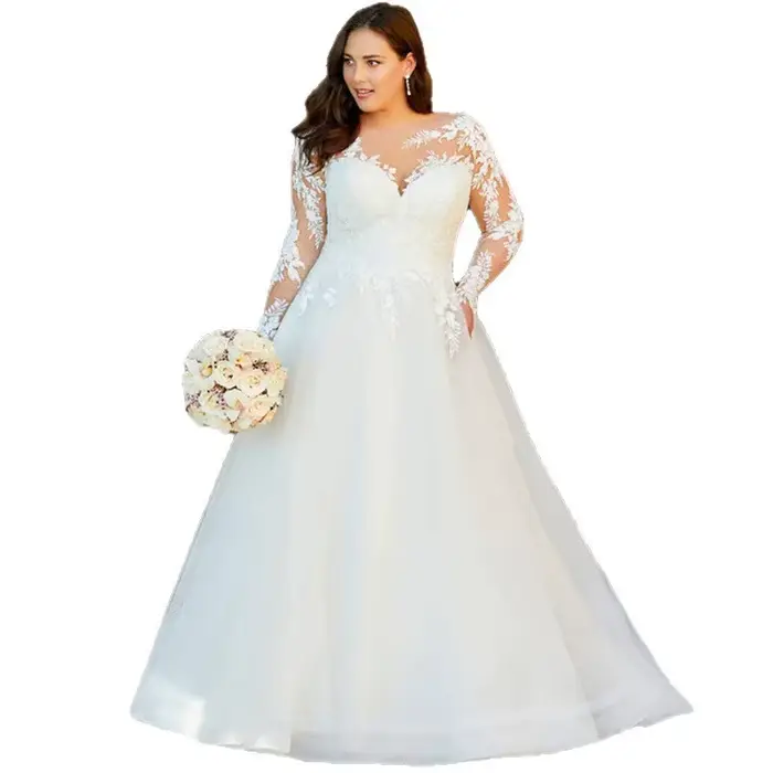 Robe de mariée blanche minimaliste avec manches longues et silhouette cintrée pour femmes grandes tailles occassions spéciales