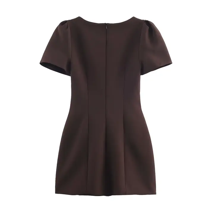 Robe plissée BSAY en polyester pour femmes, courte, col rond, manches courtes, style bureau-dame, automne, occasion spéciale, soirée, cocktail