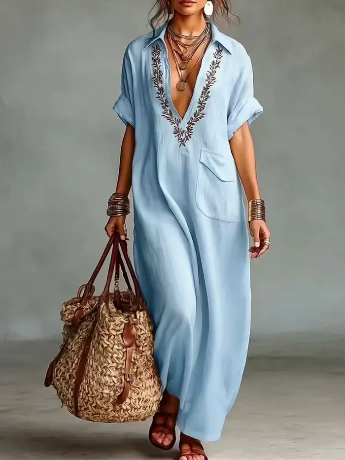 Robe longue en lin mélangé pour femmes