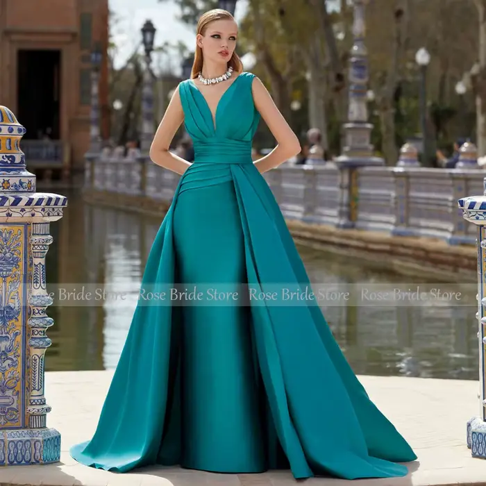 Robe de soirée en Satin Turquoise personnalisée
