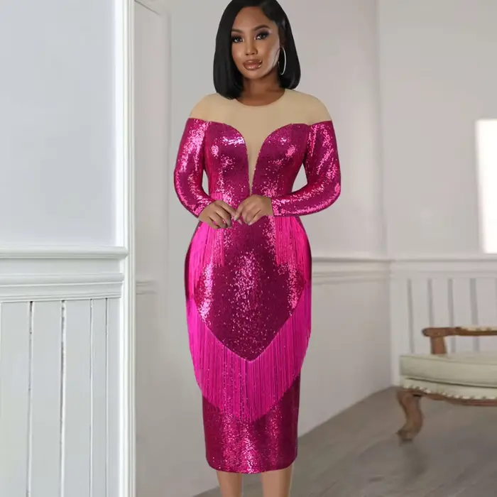 Po Tassel Sexy Tulle Sequiens fur ses pour femmes, Patchwork de luxe, Anniversaire, Soirée, Cocktail