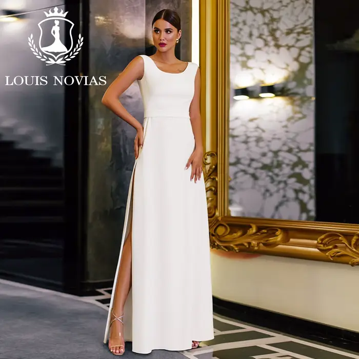 LOUIS NOVIAS sirène Satin robe De mariée pour les femmes gracieuse SCOOP Mit Cape côté fendu 2 en 1 