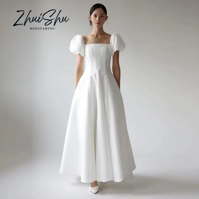 Nouvelle Robe de mariée coréenne séance Photo Robe de mariée en Satin manches bouffantes a-ligne rob