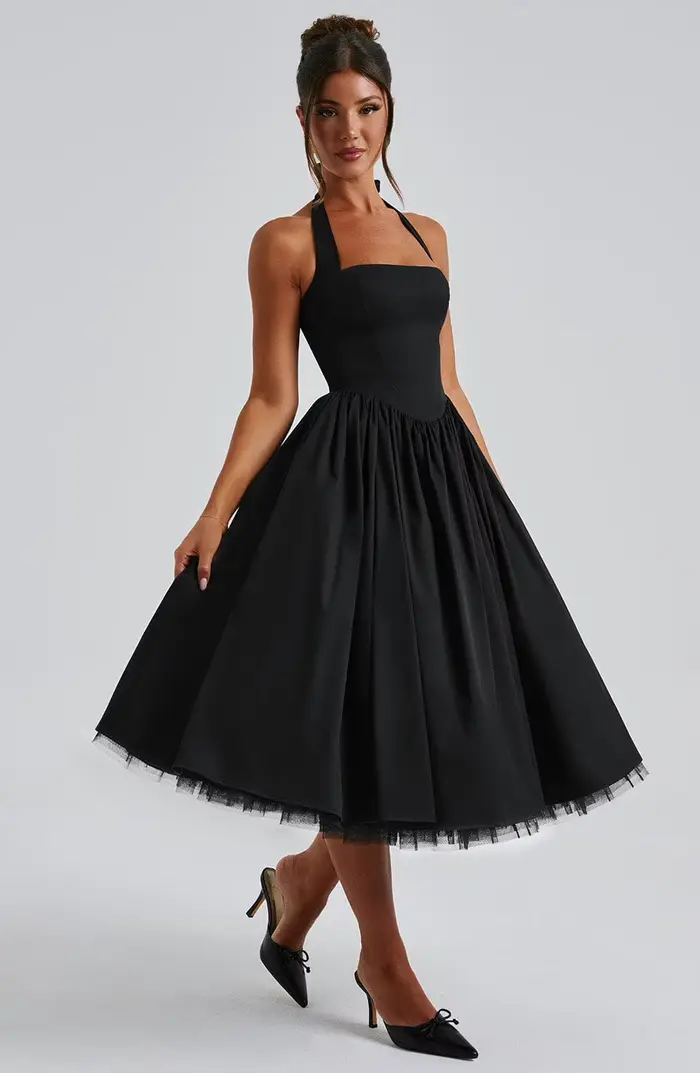 Giyu – robe longue de soirée élégante, Sexy, col licou, sans manches, dos nu, avec nœud en maille pl