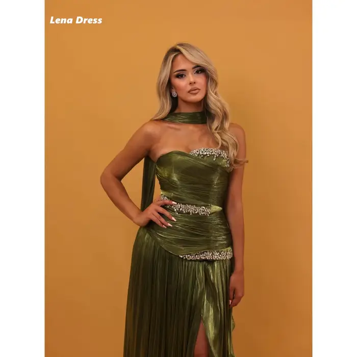 Robes de soirée brillantes Lena pour occasions spéciales, robe de bal sur mesure, robes de fête élégantes pour femmes, robes de bal de luxe vertes avec châle