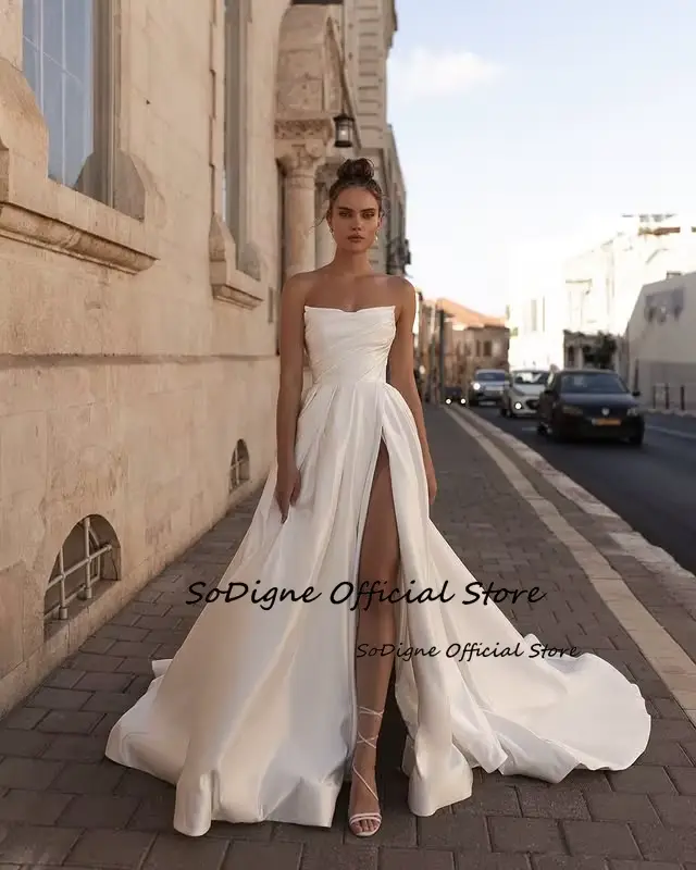 SoDigne-Robe de Mariée Trapèze en Satin