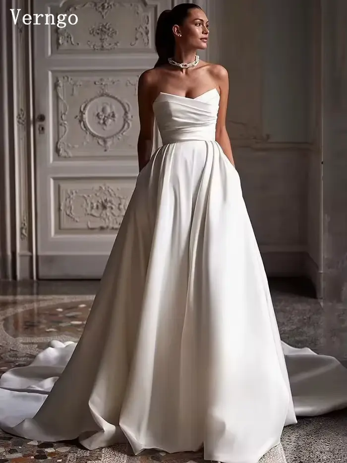 Verngo église robe de mariée Simple sans bretelles une Linme robes de mariée femmes Swwetheart robe
