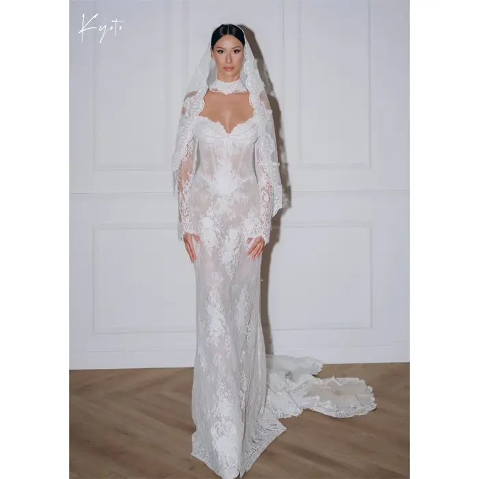 Kyoto – robe de mariée en dentelle florale blanche, personnalisée, épaules dénudées, manches longues, robes de soirée sirène exquises