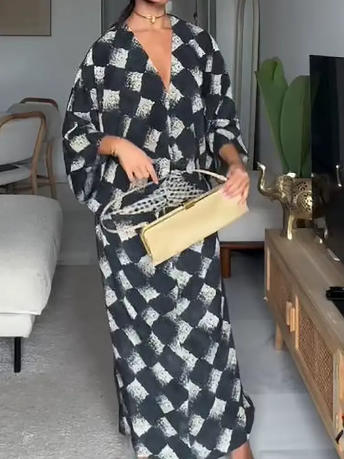 Robe longue décontractée à manches chauve-souris et patchwork