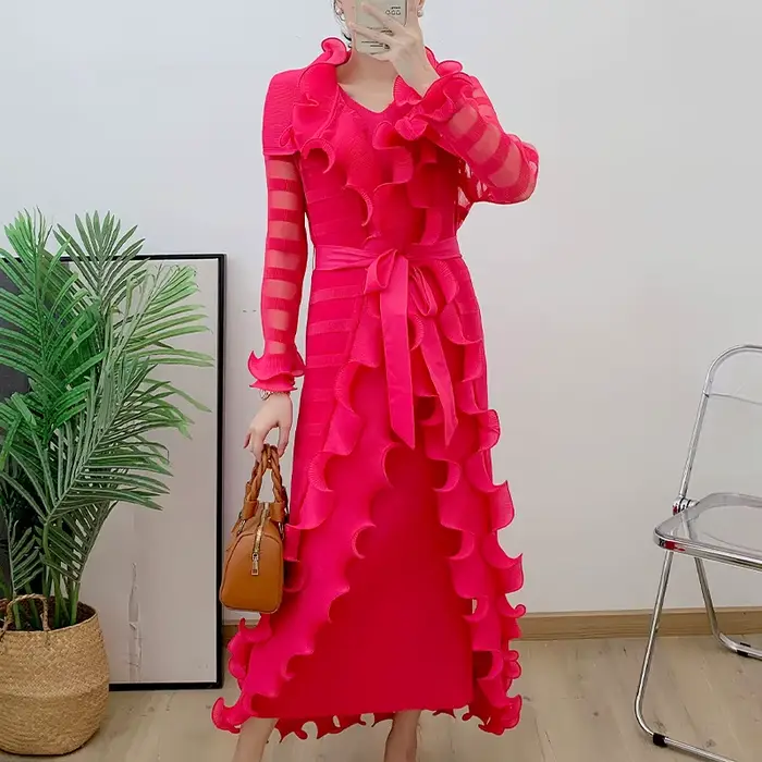 Robe à volants PY élégante pour femmes printemps été automne style moderne ample volants deux pièces occasions spéciales