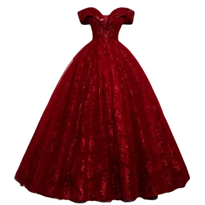 Robe de Soirée Rouge en Tulle à Paillettes pour Femme