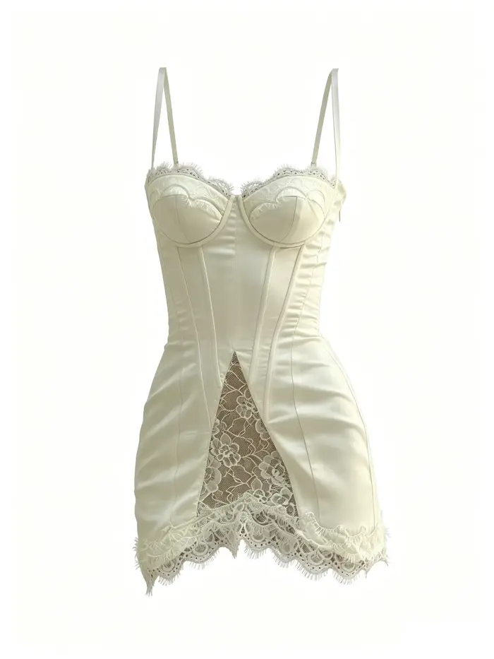 Nouvelle robe d'été moulante sexy à col halter en dentelle avec ceinture