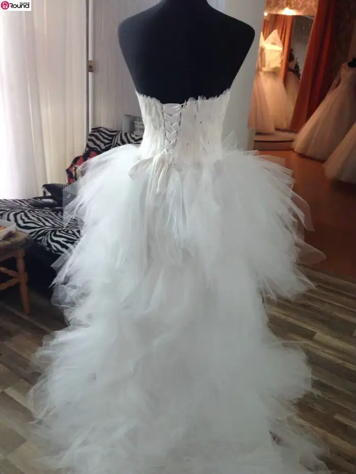 Robe de mariée Eleant plume bretelles à lacets princesse luxe avant court dos longues robes