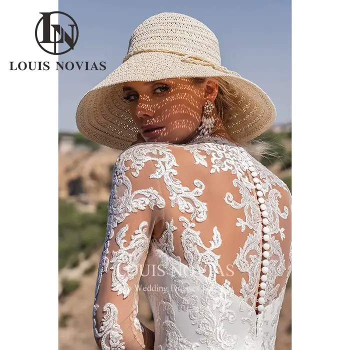 Modiis-Robe de mariée A-Line à manches longues et col rond
