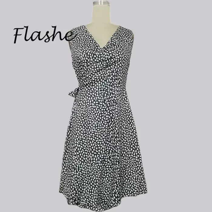 Nouvelle robe décontractée à pois femmes col en V fibrage
