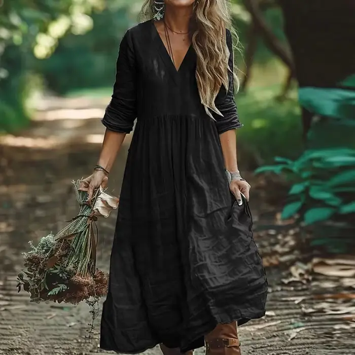 Robes longues amples en coton et lin pour femmes