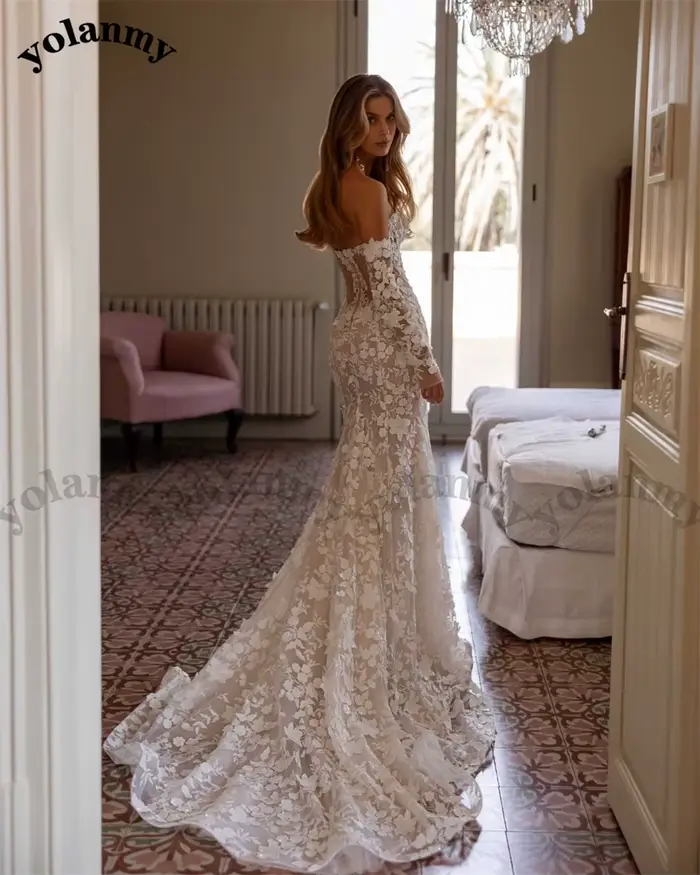 YOLANMY bohème chérie robes De mariée pour les femmes détachable Train sirène robe
