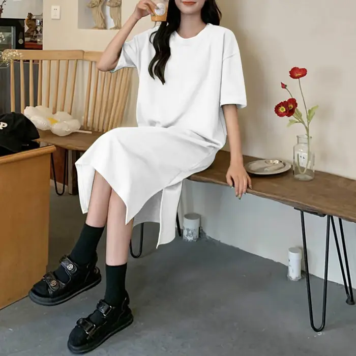 Robe mi-longue décontractée à manches courtes pour femmes