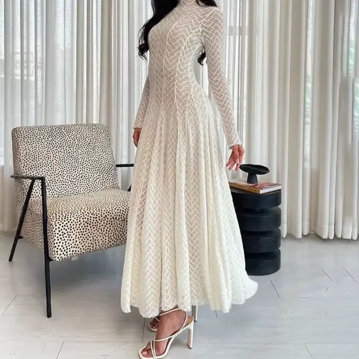 Robe en dentelle bywindto polyester coton col rond mince ajustée pour femmes junior automne hiver occasions romantiques et mode