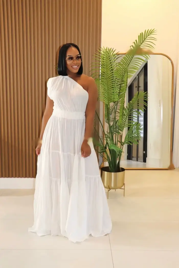 Robe d'été STEFION pour femme, asymétrique, épaule inclinée, décontractée, polyester, élasthanne, longueur cheville, sans manches, col diagonal, ajustement lâche, soirée, anniversaire