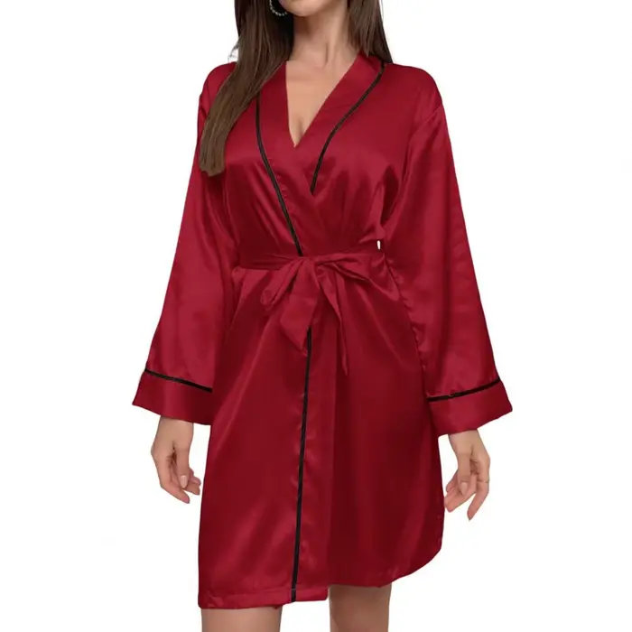 Robe de mariée en satin à taille réglable pour femme, vêtements de nuit à col en V, motif de lignes