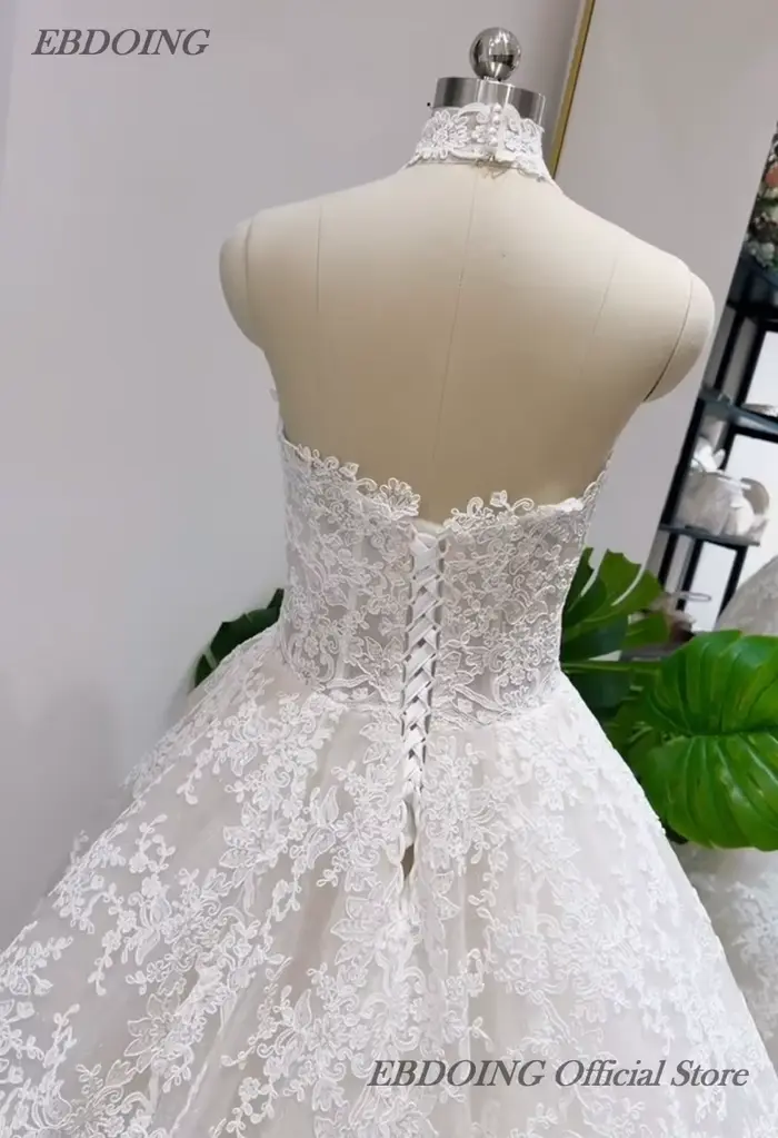 Robe de mariée EBDOING en dentelle, coupe trapèze, col licou, sans manches, avec lacets, pour femmes enceintes, occasions spéciales
