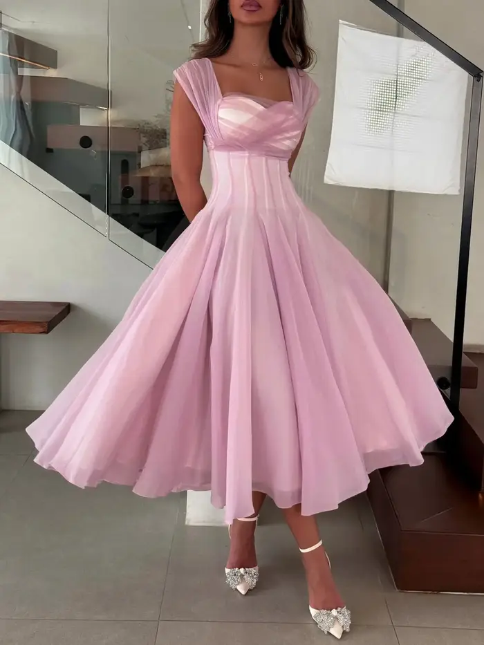 Robe élégante en polyester trapèze sans manches pour femme style français occasions spéciales soirée gala