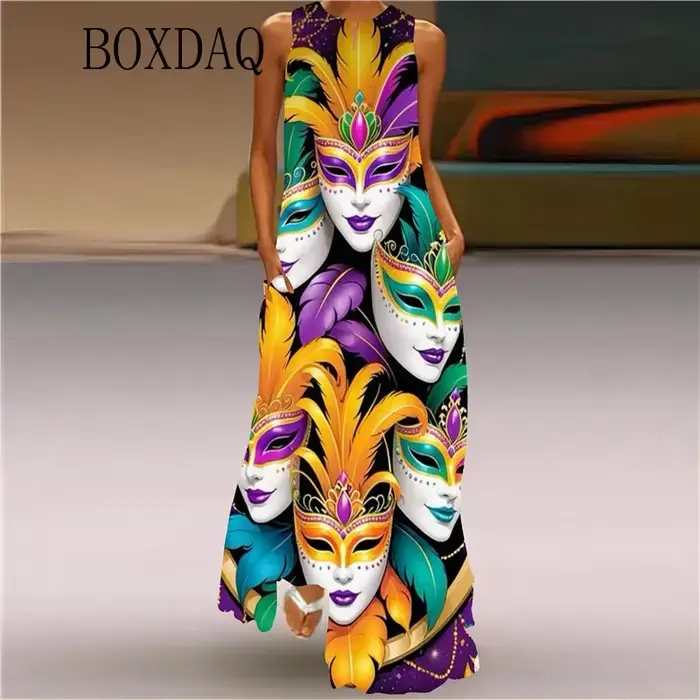 Robe Longue Décontractée à Imprimé pour Femme