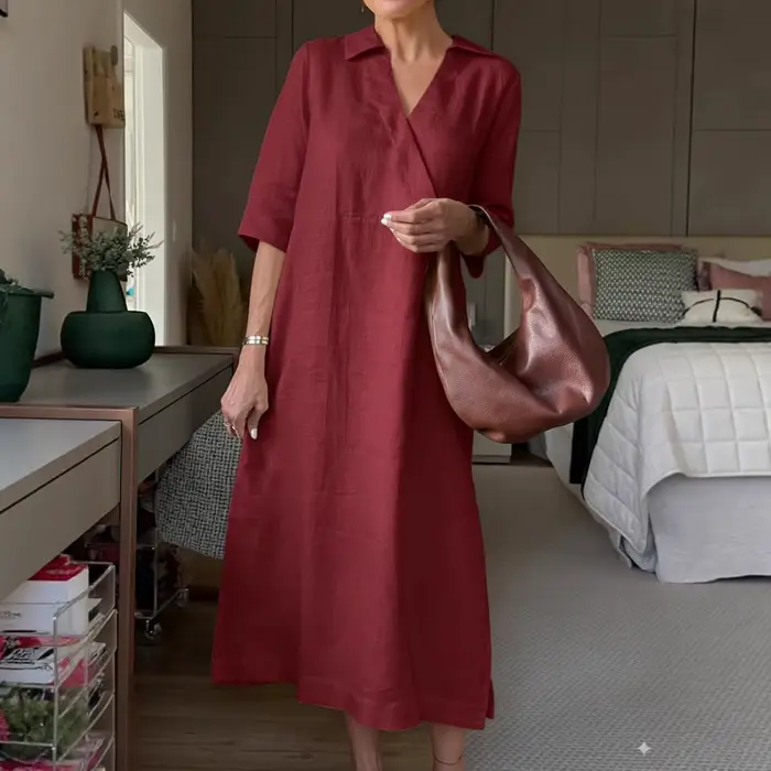 Robe longue à manches courtes en coton tricoté style rétro pour femmes occasions spéciales été automne