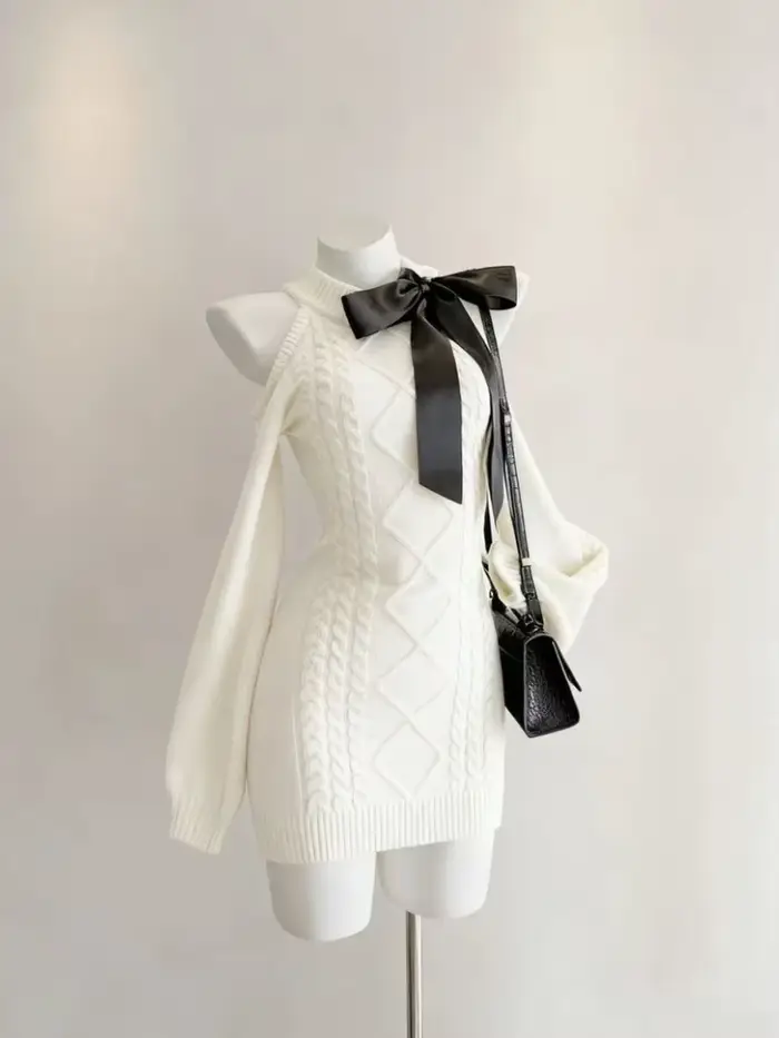 Kawaii – robe pull à épaules dénudées pour femme