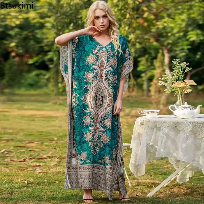Robes de vacances bohèmes à col en V pour femmes