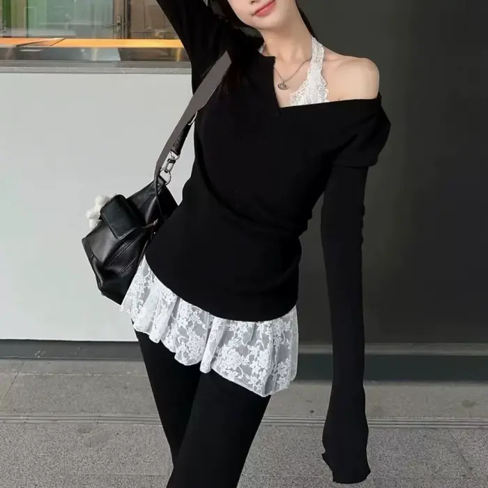 Robe licou en dentelle Polyester